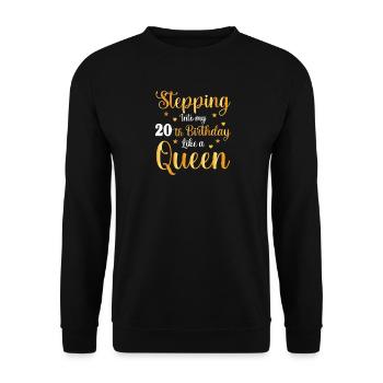 Schritt ins Königinnenalter 20 - Unisex Pullover - Schwarz - Vorne - Alina (178cm) & Michal (187cm)