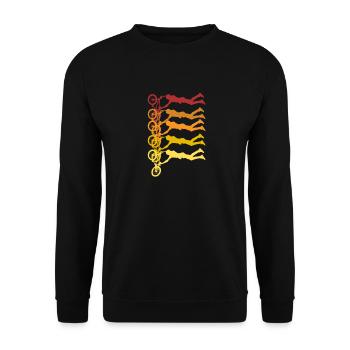 Farbige Radfahrer Silhouetten - Unisex Pullover - Schwarz - Vorne - Alina (178cm) & Michal (187cm)