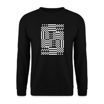 GridFlux Monochromes optisches Muster - Unisex Pullover - Schwarz - Vorne - Alina (178cm) & Michal (187cm)