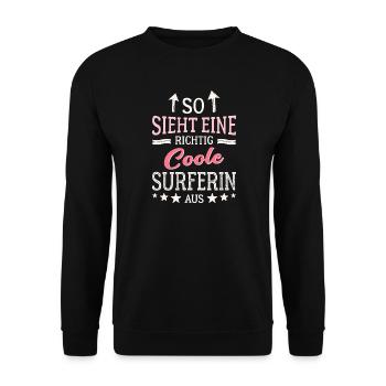 So sieht eine richtig coole Surferin aus Surfen - Unisex Pullover - Schwarz - Vorne - Alina (178cm) & Michal (187cm)