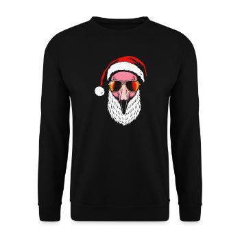 Santa Flamingo, Lustiges Weihnachten Xmas Fun - Unisex Pullover - Schwarz - Vorne - Alina (178cm) & Michal (187cm)