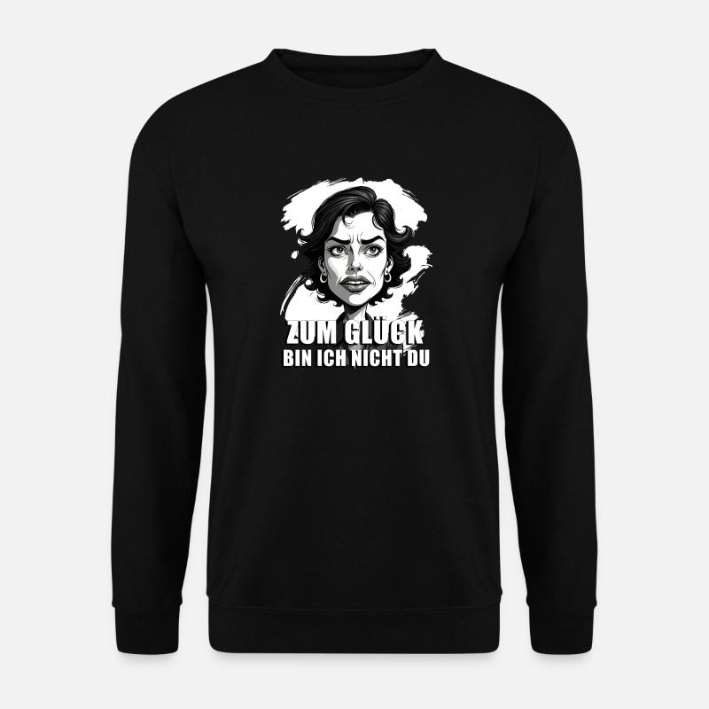 Karikatur mit „Zum Glück…“-Zitat - Unisex Pullover - Schwarz