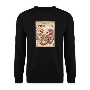 Axolotl Ramen Japanischer Vintage Stil - Unisex Pullover - Schwarz - Vorne - Alina (178cm) & Michal (187cm)