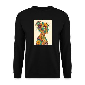 Floral Woman Silhouette in 70s Style - Unisex Sweatshirt - black - Front - Alina (178cm) & Michal (187cm)