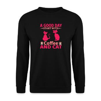 Bonjour, commencez le café, chats - Sweat-shirt Unisexe - noir - Devant - Alina (178cm) & Michal (187cm)