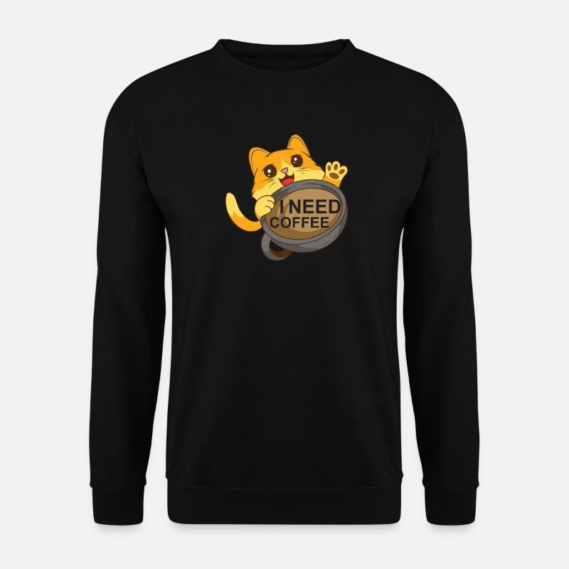 Katze braucht Kaffee - Unisex Pullover - Schwarz
