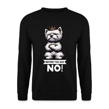Avant de demander Westie, terrier des Highlands de l’Ouest - Sweat-shirt Unisexe - noir - Devant - Alina (178cm) & Michal (187cm)