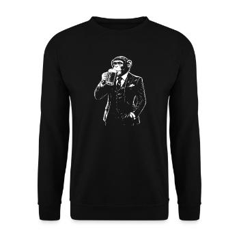 Kostüm-Affe schlürft Bier - Unisex Pullover - Schwarz - Vorne - Alina (178cm) & Michal (187cm)