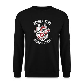 Zechen Herz, Ruhrpott Shirt, Hoodie, Tasche, Tasse - Unisex Pullover - Schwarz - Vorne - Alina (178cm) & Michal (187cm)