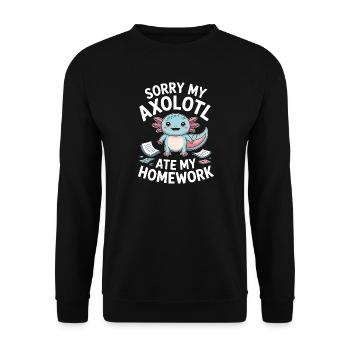 Niedlicher Axolotl-Hausaufgaben-Fehler - Unisex Pullover - Schwarz - Vorne - Alina (178cm) & Michal (187cm)