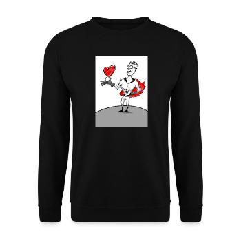 Herzheld: Superheld mit Herz - Unisex Pullover - Schwarz - Vorne - Alina (178cm) & Michal (187cm)
