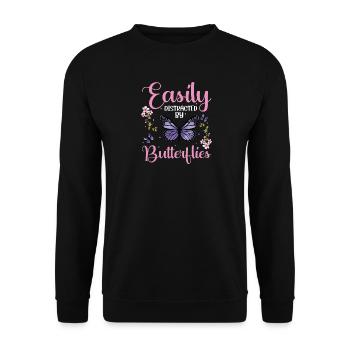 Easily Butterflies - Unisex Pullover - Schwarz - Vorne - Alina (178cm) & Michal (187cm)