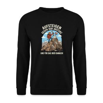 Bergsteiger gegen Abstieg Bier Danach - Unisex Pullover - Schwarz - Vorne - Alina (178cm) & Michal (187cm)