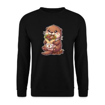 Kawaii Döner Otter - Unisex Pullover - Schwarz - Vorne - Alina (178cm) & Michal (187cm)