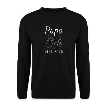 Papa seit 2026 Geschenk für werdenden Vater - Unisex Pullover - Schwarz - Vorne - Alina (178cm) & Michal (187cm)