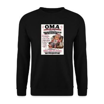 OMA Lebensfreude – Kekse & Kaffee - Unisex Pullover - Schwarz - Vorne - Alina (178cm) & Michal (187cm)