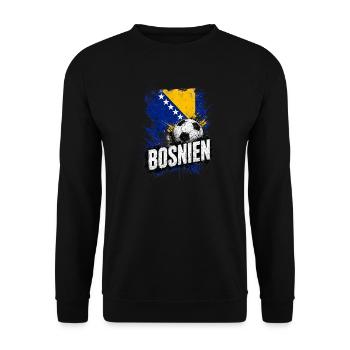 Bosnien Fußball Flagge - Unisex Pullover - Schwarz - Vorne - Alina (178cm) & Michal (187cm)