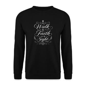 Geh nach Glauben und nicht nach Sicht – Korinther 5,7 - Unisex Pullover - Schwarz - Vorne - Alina (178cm) & Michal (187cm)