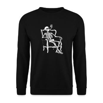 Skeleton on Sofa Smoke Chill - Unisex Sweatshirt - black - Front - Alina (178cm) & Michal (187cm)