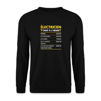 Électricien Cadeau Humour Tarifaire à l'Heure - Sweat-shirt Unisexe - noir - Devant - Alina (178cm) & Michal (187cm)
