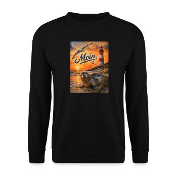 Sonnenuntergang am Meer Seehund - Unisex Pullover - Schwarz - Vorne - Alina (178cm) & Michal (187cm)