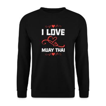 Ich liebe Muay Thai Herzdesign - Unisex Pullover - Schwarz - Vorne - Alina (178cm) & Michal (187cm)