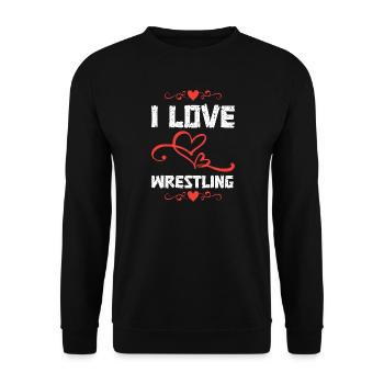 Liebe Wrestling Herzdesign - Unisex Pullover - Schwarz - Vorne - Alina (178cm) & Michal (187cm)
