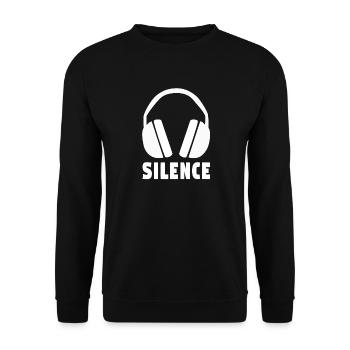 Silence Motiv mit Gehörschutz - Unisex Pullover - Schwarz - Vorne - Alina (178cm) & Michal (187cm)