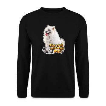 Der Hund und der Kohleangriff – Ein spielerisches Design - Unisex Pullover - Schwarz - Vorne - Alina (178cm) & Michal (187cm)