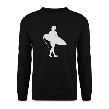 Surfer Silhouette am Surfbrett - Unisex Pullover - Schwarz - Vorne - Alina (178cm) & Michal (187cm)