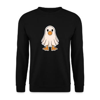 Geister-Ente Kuschel-Design - Unisex Pullover - Schwarz - Vorne - Alina (178cm) & Michal (187cm)