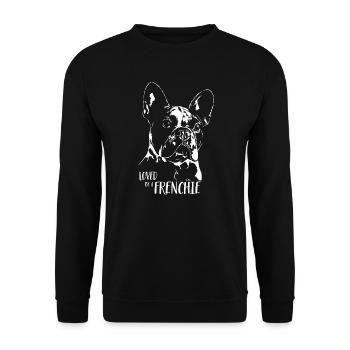 Aimé par un chien Frenchie qui dit Bulldog Wilsigns - Sweat-shirt Unisexe - noir - Devant - Alina (178cm) & Michal (187cm)