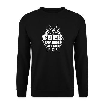 Rock T-Shirt – Fuck yeah! Let's Rock (Weiß) - Unisex Pullover - Schwarz - Vorne - Alina (178cm) & Michal (187cm)