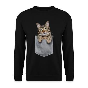 Amerikanische Kurzhaarkatze in der Tasche Geschenk - Unisex Pullover - Schwarz - Vorne - Alina (178cm) & Michal (187cm)