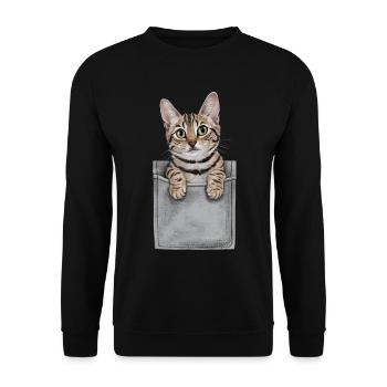 Ägyptische Mau-Katze in der Tasche Geschenk - Unisex Pullover - Schwarz - Vorne - Alina (178cm) & Michal (187cm)