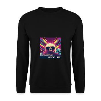 Cooles Faultier living the Good Life - Unisex Pullover - Schwarz - Vorne - Alina (178cm) & Michal (187cm)
