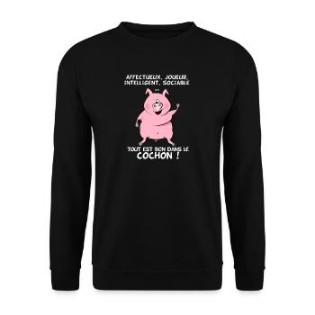 Tout est bon dans le cochon ! - Sweat-shirt Unisexe - noir - Devant - Alina (178cm) & Michal (187cm)