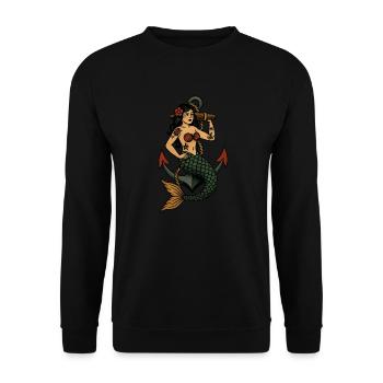 Sirene Tatouage Traditionnel - Sweat-shirt Unisexe - noir - Devant - Alina (178cm) & Michal (187cm)