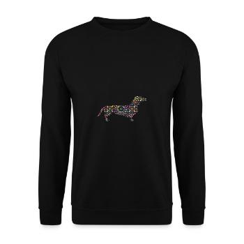 Hund Dackel Blumen Mandarin Geschenk - Unisex Pullover - Schwarz - Vorne - Alina (178cm) & Michal (187cm)
