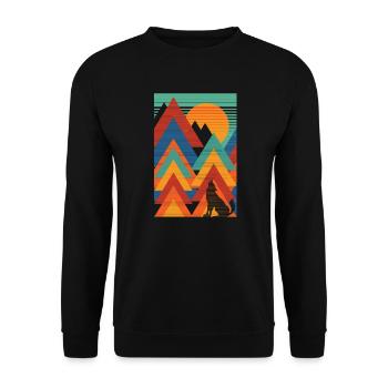 Landschaft (Wolf, Dreiecke) - Unisex Pullover - Schwarz - Vorne - Alina (178cm) & Michal (187cm)