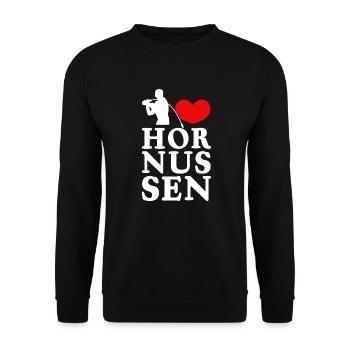 I love Hornussen Shirt - Unisex Pullover - Schwarz - Vorne - Alina (178cm) & Michal (187cm)