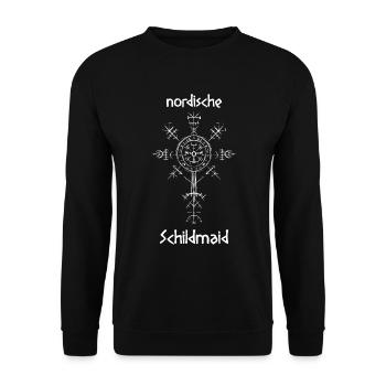 Wikinger Schildmaid Frau Mythologie Geschenk - Unisex Pullover - Schwarz - Vorne - Alina (178cm) & Michal (187cm)