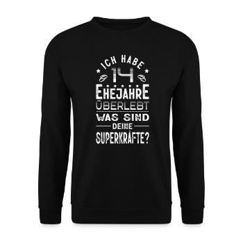 Hochzeitsgeschenk 14 Jahre Ehe Hochzeitstag - Unisex Pullover - Schwarz - Vorne - Alina (178cm) & Michal (187cm)