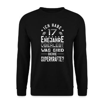 Hochzeitsgeschenk 17 Jahre Ehe Hochzeitstag - Unisex Pullover - Schwarz - Vorne - Alina (178cm) & Michal (187cm)