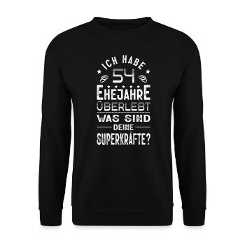 Hochzeitsgeschenk 54 Jahre Ehe Hochzeitstag - Unisex Pullover - Schwarz - Vorne - Alina (178cm) & Michal (187cm)