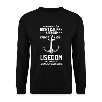 Usedom Glück Sehnsucht Ostseeinsel - Unisex Pullover - Schwarz - Vorne - Alina (178cm) & Michal (187cm)
