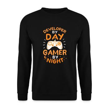 Developer By Day Gamer By Night Developer Gambler - Unisex Sweatshirt - black - Front - Alina (178cm) & Michal (187cm)