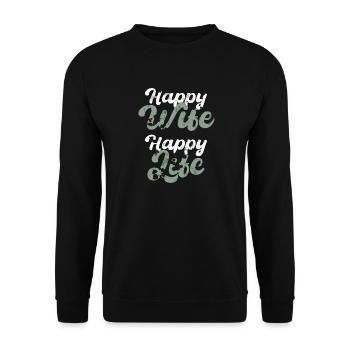 Happy Wife Happy Life Geschenk - Unisex Pullover - Schwarz - Vorne - Alina (178cm) & Michal (187cm)