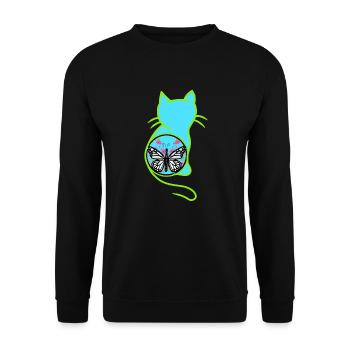 Vintage Retro Spring Cat Butterfly 80's - Unisex Sweatshirt - black - Front - Alina (178cm) & Michal (187cm)