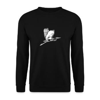 Vintage Graureiher im Flug - Unisex Pullover - Schwarz - Vorne - Alina (178cm) & Michal (187cm)